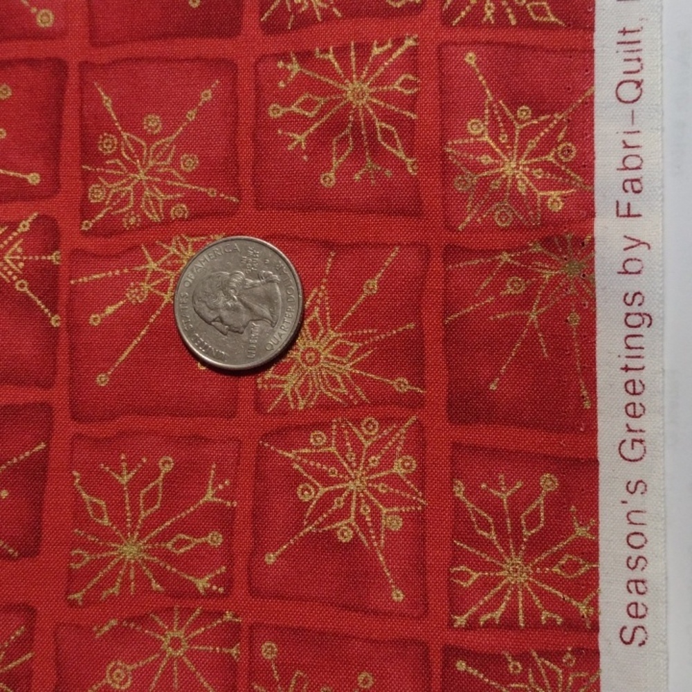 Seasons Greetings Fabri-Quilt Red Gold Snowflake Christmas Fabric 44" x 1 Yard